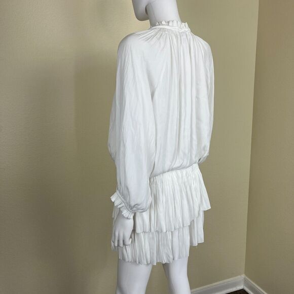 Current Air Women's Size L White Aurelie Pleated Tiered Ruffle Mini Smock Dress - Picture 11 of 14